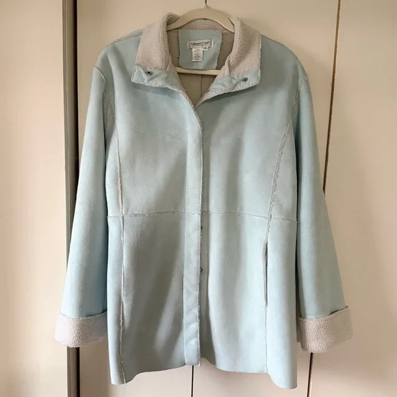 Vintage Coldwater Creek Light Blue Faux Suede & Shearling Penny Lane Coat - Picture 1 of 5